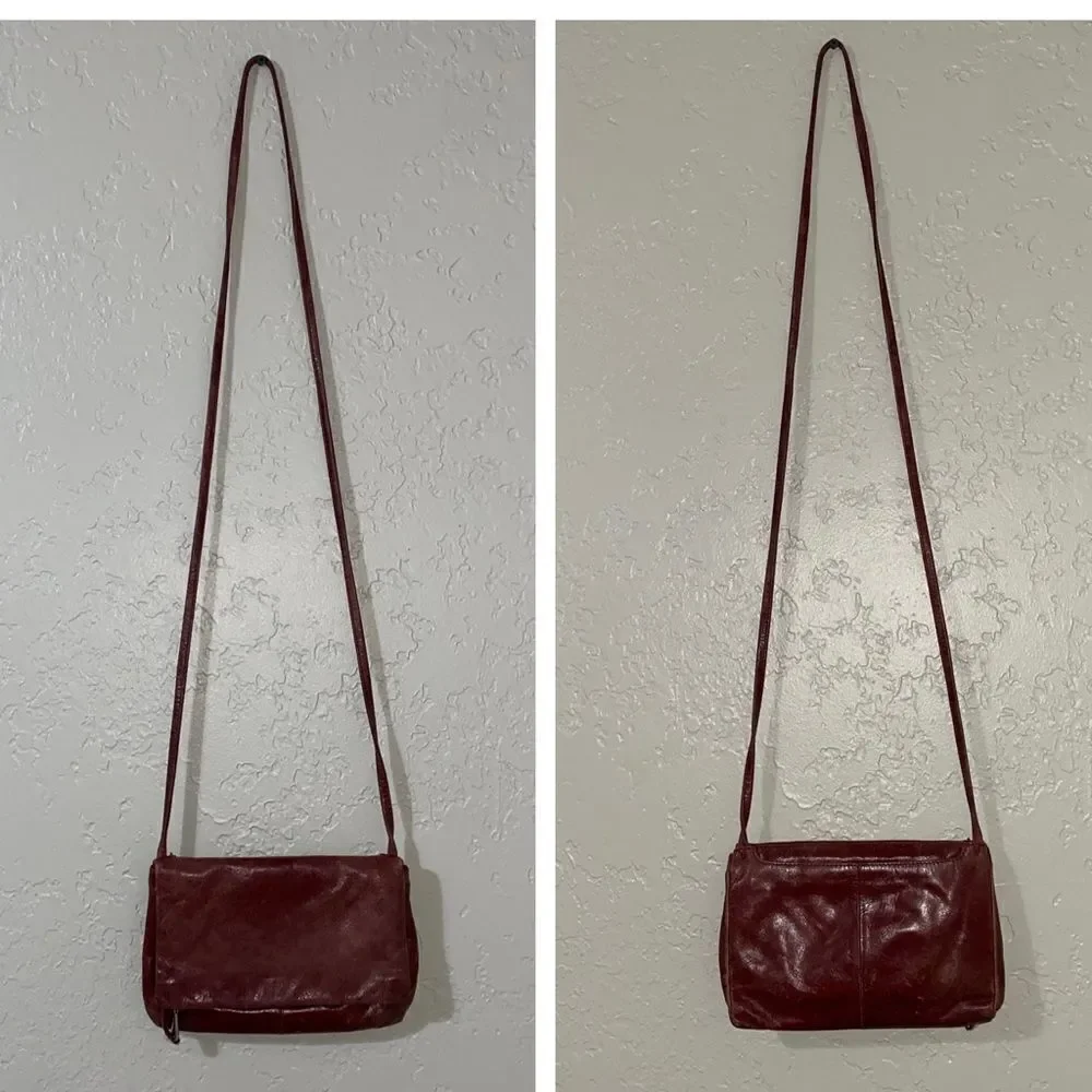 Hobo distressed maroon leather crossbody bag fold over